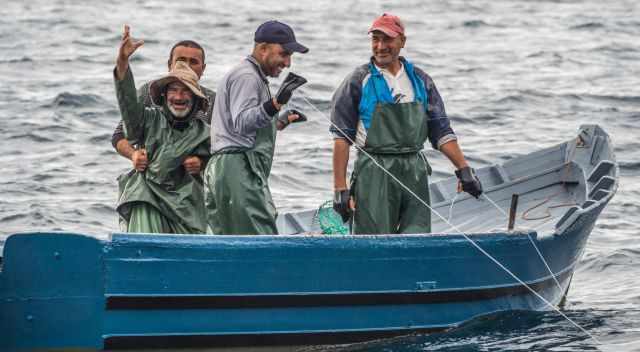 Line Fishing by Moroccan Fishermen but Orcas try to catch the tuna