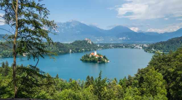 Lake Bled from far away from an outlook