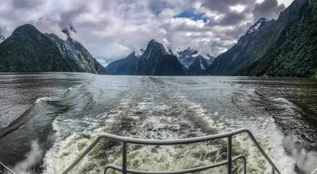 Entire Milford Sound - Mitre Peak covered in clouds