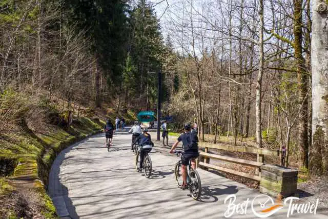 Bikers on the bus shuttle road to Neuschwanstein Castle
